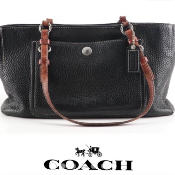SOLD COACH Chelsea black leather shoulder bag with brown leather straps F10892 - Picture 1 of 10